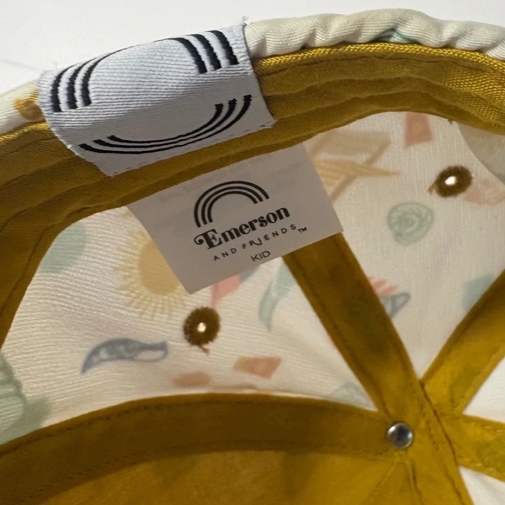 Emerson and Friends Kids Beach Print Snapback Hat Mustard Yellow Flat Brim Cap